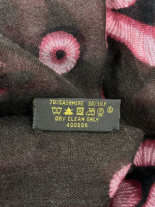 Brown Cashmere Silk Shawl With Pink Overall Print