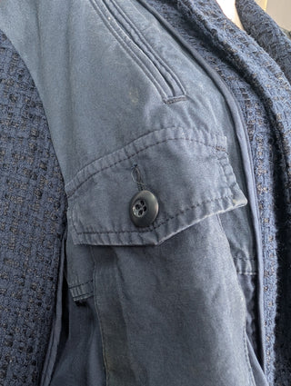 Now From Then Undercover navy cotton inside-out jacket featuring a chest pocket with button and textured fabric