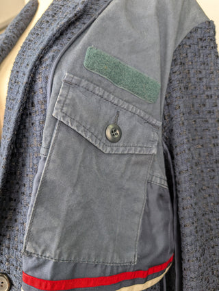 Now From Then Undercover navy inside-out cotton jacket featuring a chest pocket, striped tape, and textured fabric.
