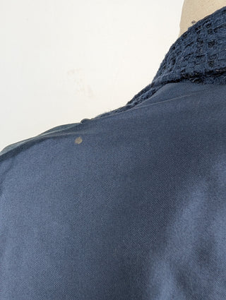 Now From Then Undercover navy cotton jacket shoulder detail showing a small stain on the fabric