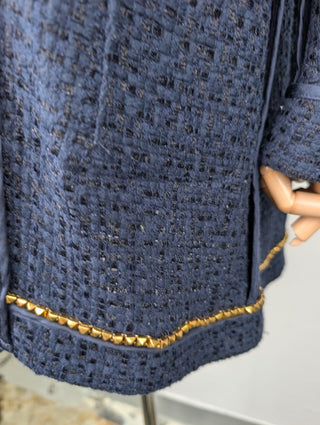 Now From Then Undercover navy cotton jacket featuring a textured weave and a row of gold studs along the hem.